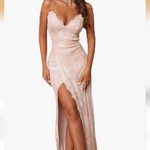 Elegant Pink Lace Evening Gown
